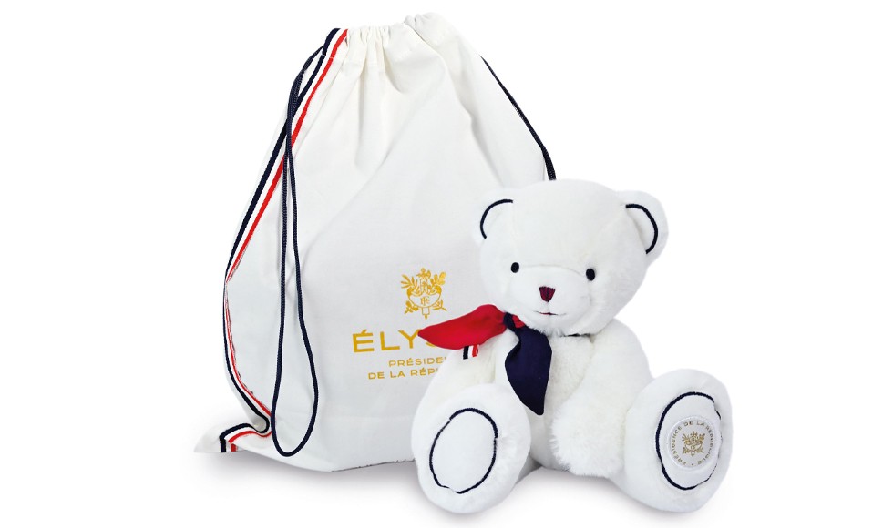 Peluche ours blanc fabriqué en France - L'Ours Élysée - 30 cm