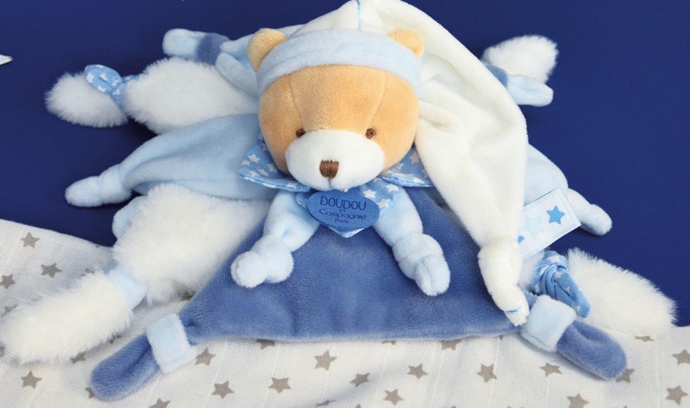 doudou plat ours petit chou bleu