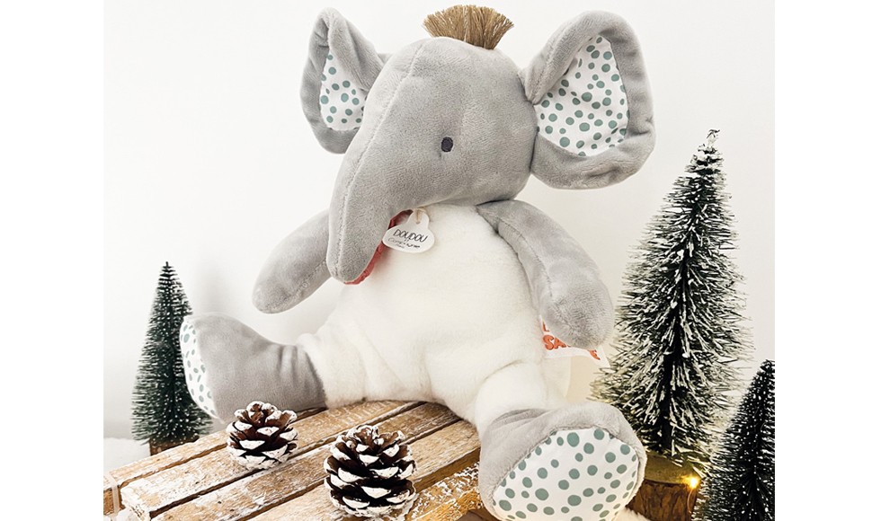 Doudou elephant assis gris - 30 cm
