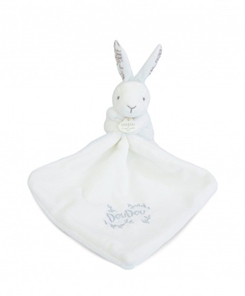 Lapin blanc avec doudou mouchoir brodé Doudou