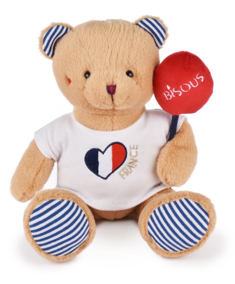 Peluche Ours beige avec ballon Bisous