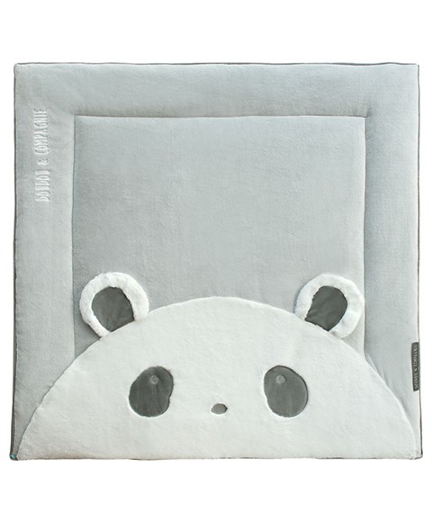 tapis carré gris motif panda blanc