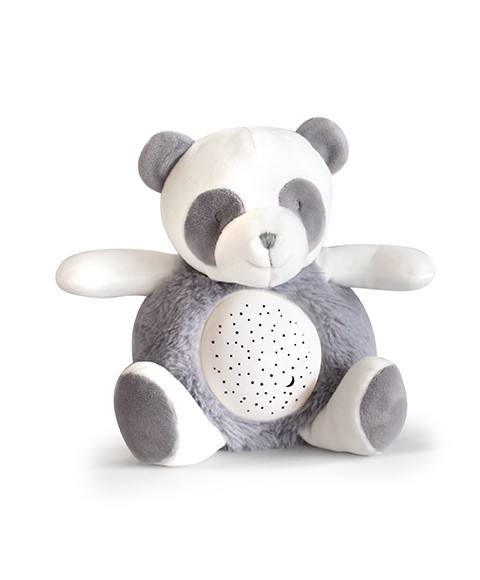peluche veilleuse panda gris avec projections lumineuses