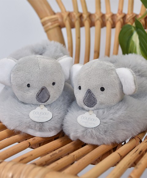 chaussons bébé en peluche, en forme de koala gris
