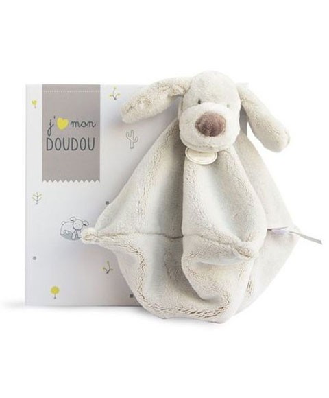 Doudou plat chien beige marron - 22 cm