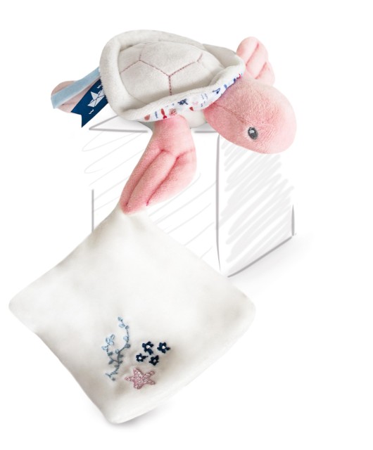 Peluche Tortue doudou bébé rose - 16  cm