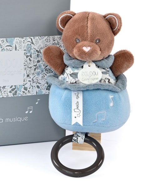Boîte à musique ours marron et bleu boh'aime - Doudou et compagnie DC4024