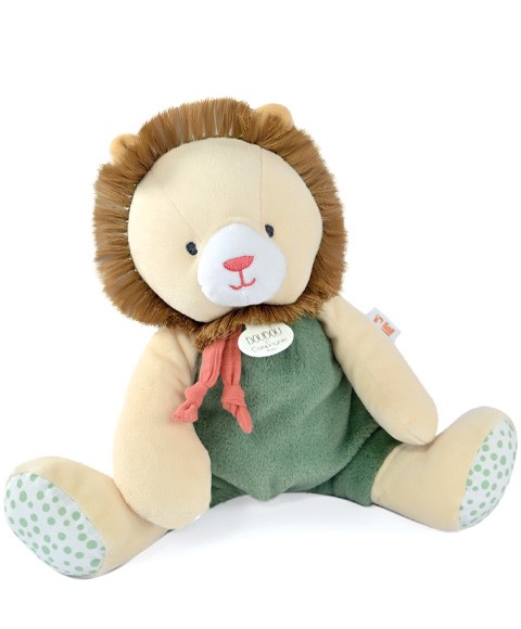 Doudou Lion beige et vert - 30 cm