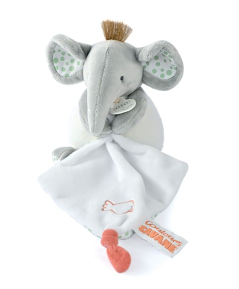 doudou elephant gris avec mouchoir