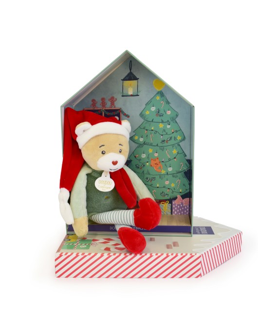 Doudou Farceur Cotillon bonnet noël avec sa maisonnette