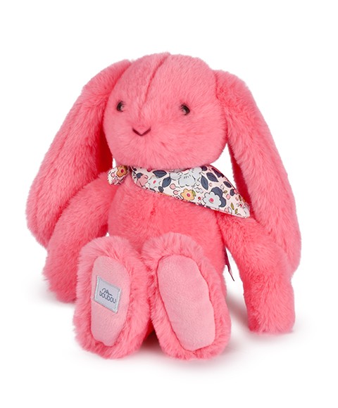 Peluche lapin grandes oreilles corail 25 cm