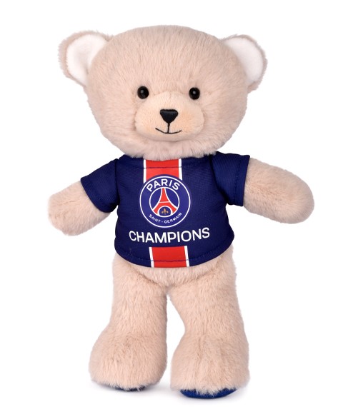 ours en peluche marron avec maillot PSG champion