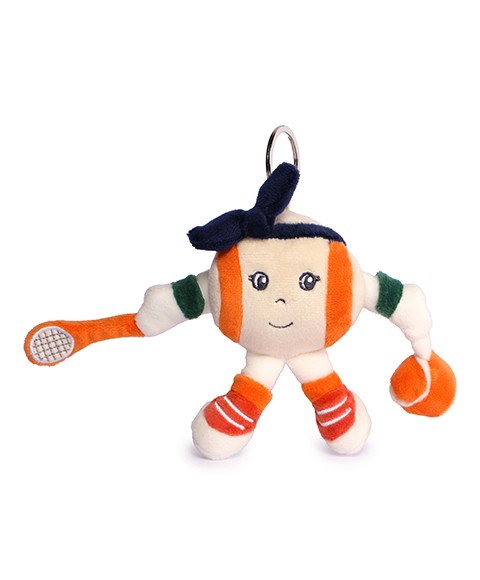 Porte clés balle blanche Roland Garros avec raquette et balle à la patte