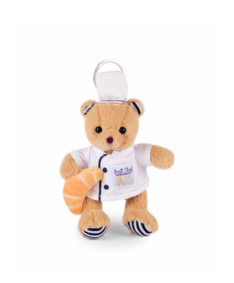 Porte clé Ours cuistot chef avec toque et croissant  15 cm