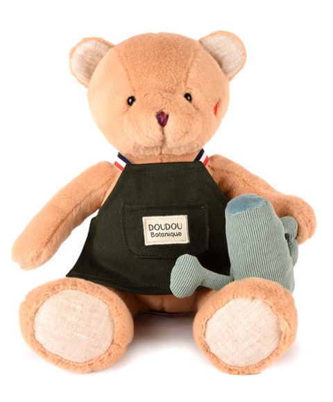 Ours en peluche couleur miel avec tablier de Jardinier
