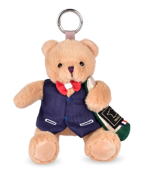 Peluche Ours beige- Célébration avec bouteille de champagne et beret