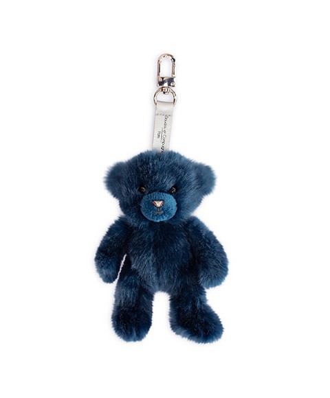 Porte clé ours en peluche bleu jean - Doudou et compagnie