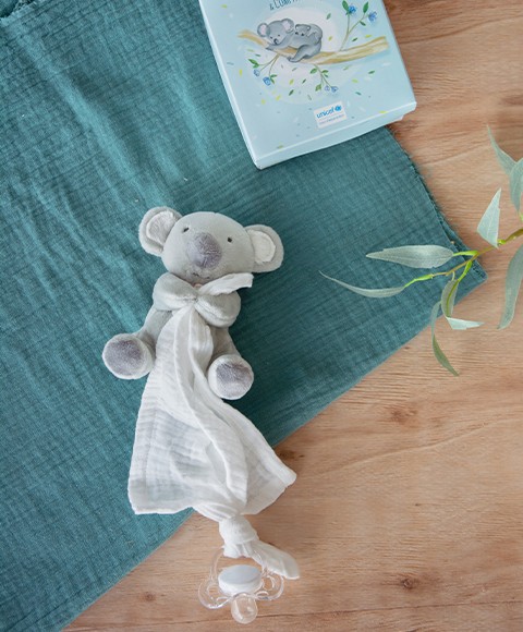 Doudou et Compagnie - Collection UNICEF - Doudou Attache-Sucette Koala Gris  - Accroche Tétine 12 cm - Cadeau de Naissance pou