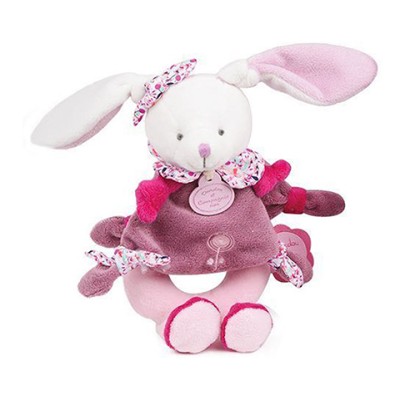 Peluche hochet Cerise le lapin rose - 19 cm