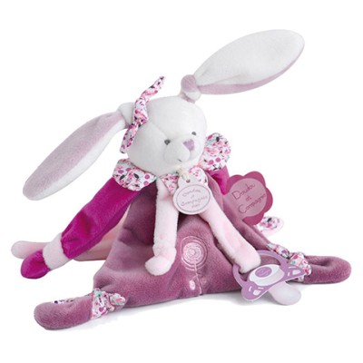 Doudou attache sucette lapin Cerise rose - 17 cm