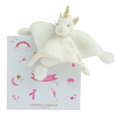 Doudou plat Licorne blanche - 22 cm