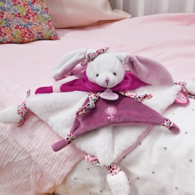 Doudou plat Cerise le lapin Rose - 27  cm