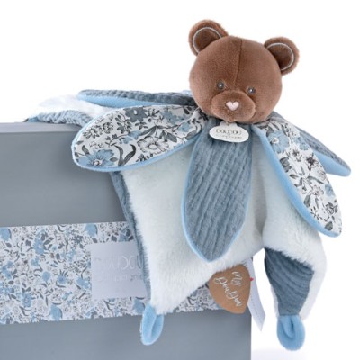 Doudou OURS bleu avec pétales - BOH'AIME -