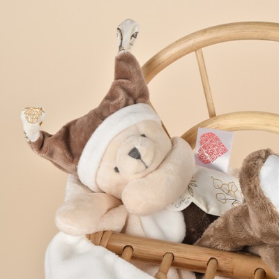 Doudou ours mouchoir 3 histoires - Marron