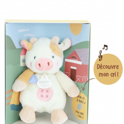 Peluche vache - 17 cm - DOUDOU de la ferme avec boite sonore