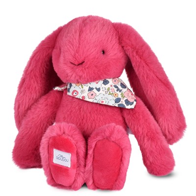 LAPIN FLEURETTE - Blanc 25 cm - Rose fuchsia