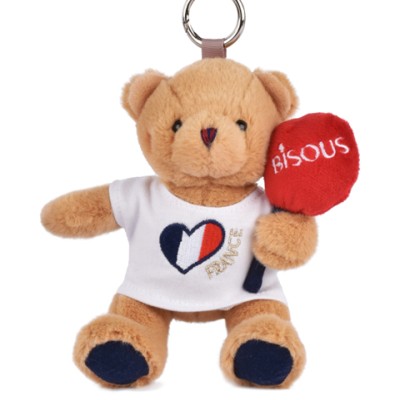 Peluche Ours beige porte cle - Bisous - 15 cm