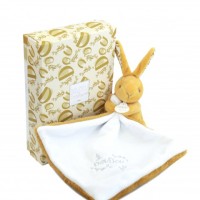 Lapin DOUDOU® - Doudou mouchoir Lapin- 10 cm - Jaune moutarde