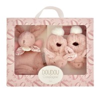 Lapin Doudou - Coffret cadeau Chaussons et Doudou Rose 15 cm