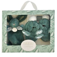 Lapin Doudou - Coffret cadeau Chaussons et Doudou Vert Sauge 15 cm