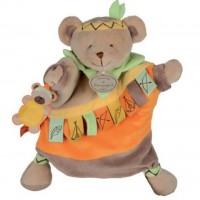 Doudou marionnette à main Ours avec étiquettes