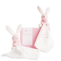 Coffret cadeau de 2 doudous mouchoir lapins roses