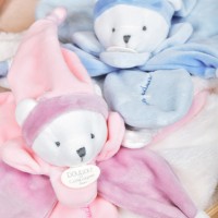 Doudou plat Ours Collector rose - 24  cm