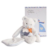 Doudou ours bleu avec mouchoir - Les Gommettes - 30 cm