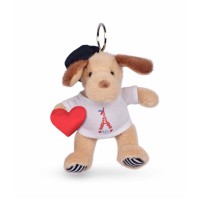 Porte clé Chien beige avec T-shirt Tour Eiffel - 15 cm