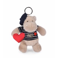 Porte clé hippopotame avec béret et marinière- 15 cm