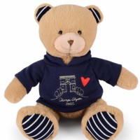 Ours en peluche marron avec sweat marine Champs Elysees - 28 cm
