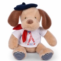 Peluche chien marron clair  T Shirt Tour Eiffel - 26 cm