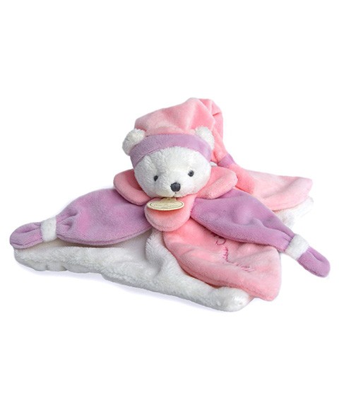 doudou bebe fille plat avec tete d’ourson rose hochets doudous et peluches