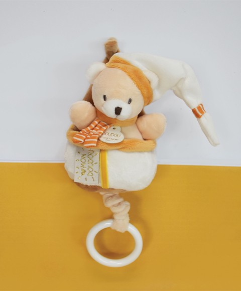 DC3836-Peluche musicale ours beige et miel - 20 cm