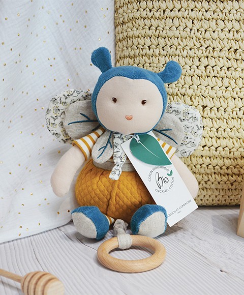 DC3851- Peluche musicale abeille en coton BIO - 30 cm