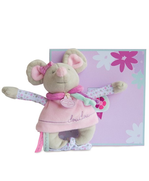 Doudou hochet souris Pearly rose