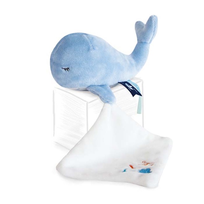 Baleine doudou bebe bleue - 15 cm