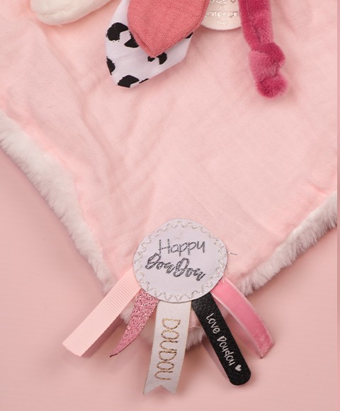 DC3744 21.jpg Zoom Doudou carré  Lapin rose - Happy Blush - 25 cm