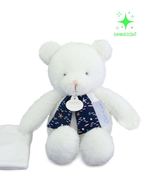 Peluche ours luminescent avec mouchoir  - 28 cm - Clair de Lune- DC4318.jpg