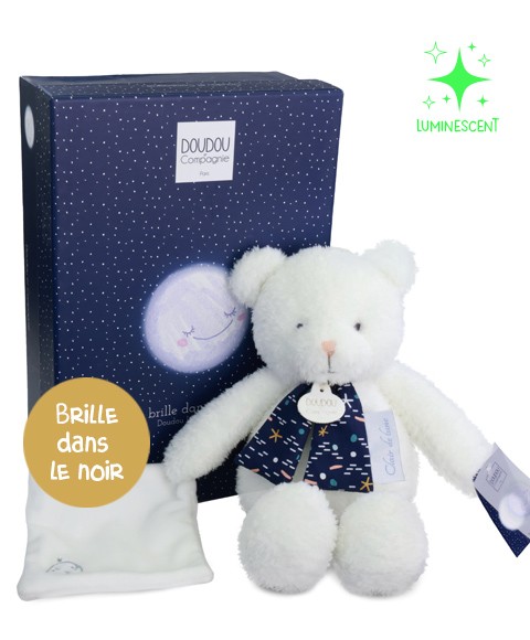 Peluche ours luminescent avec mouchoir  - 28 cm - Clair de Lune- DC4318-.jpg